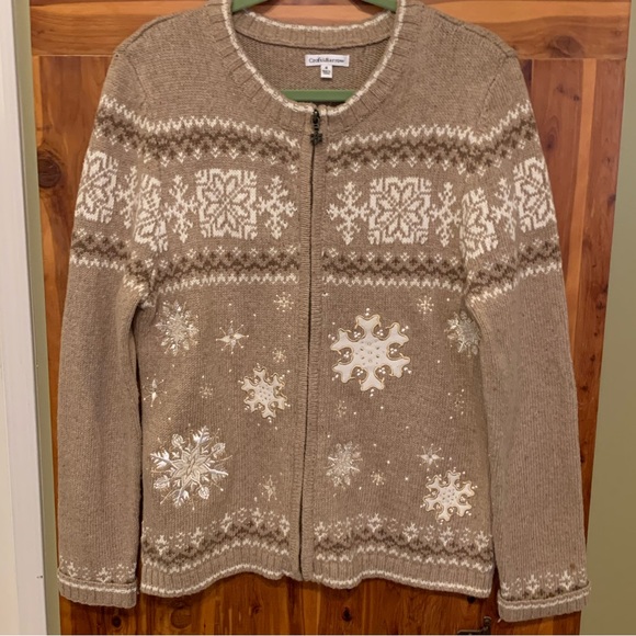Croft & Barrow Snowflake Cardigan Sweater with Zipper - Picture 8 of 8